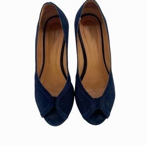 Anonymous Copenhagen Tiffany Triangle Wedge Pumps Size 38 US 7 Navy Blue Suede